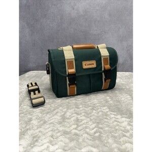 Vintage Green Canvas Canon Camera Bag w/ Dividers Strap 12x7x8 Clean Looks New